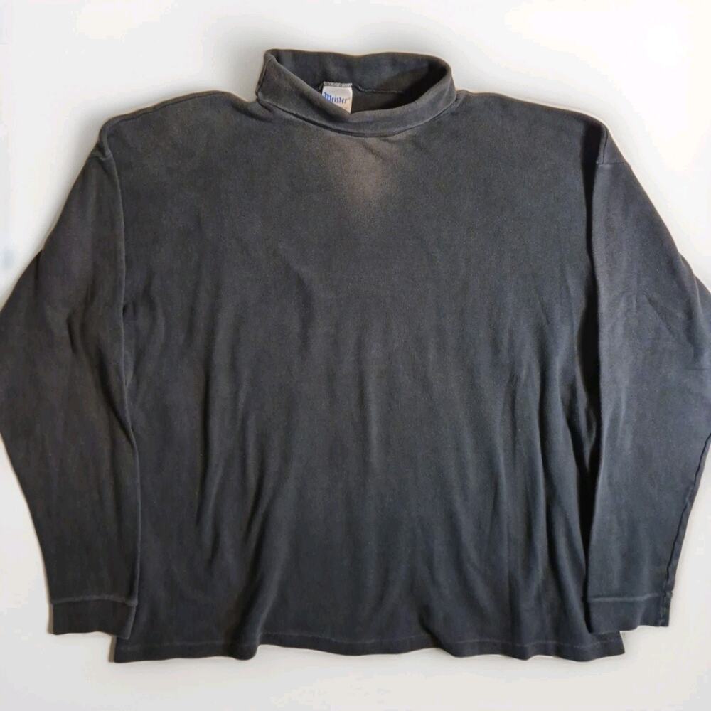 Vintage Meister Mock Neck Shirt XXL Large Made USA Faded Gray Long Sleeve Soft